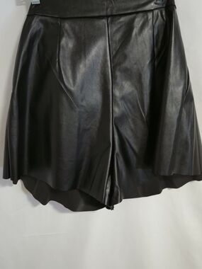 Moon Collection Black Satin-Back Faux Leather Skirt/Shorts